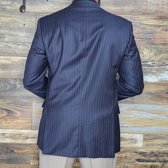 John W. Nordstrom Flextech Wool Navy Blue Striped Dual Vent Blazer Jacket 42R - Picture 9 of 11
